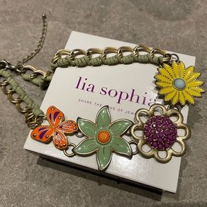 Lia Sophia Gold Tone Necklace with Enamel Flowers